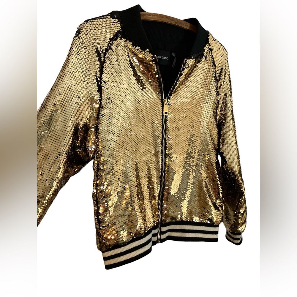 Dolce Cabo Jacket Size XS Sequins Gold Bomber Clubbing Disco Maximalist Parade